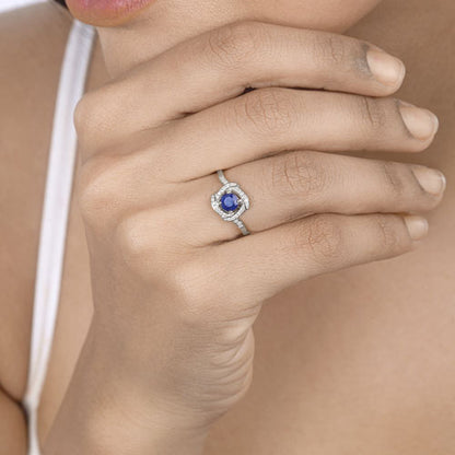 0.73 Carat Genuine Blue Sapphire and White Diamond 14K White Gold Ring  DestGlow