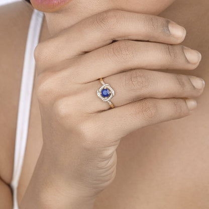 0.73 Carat Genuine Blue Sapphire and White Diamond 14K Yellow Gold Ring by Bids.com