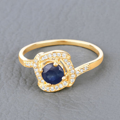 0.73 Carat Genuine Blue Sapphire and White Diamond 14K Yellow Gold Ring by Bids.com