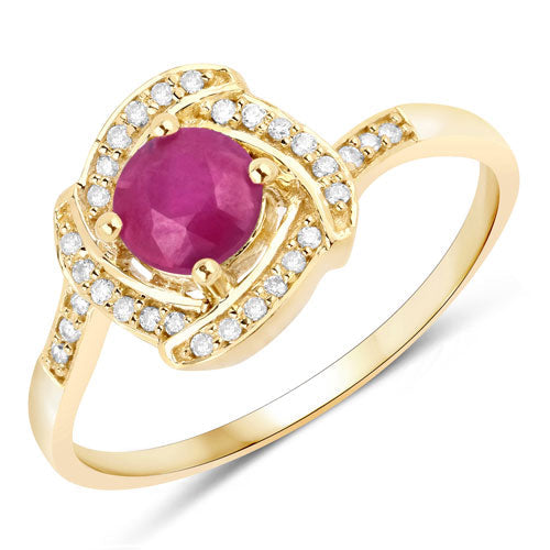 0.63 Carat Genuine Ruby and White Diamond 14K Yellow Gold Ring by Bids.com