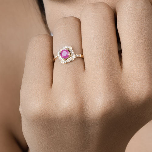 0.63 Carat Genuine Ruby and White Diamond 14K Yellow Gold Ring by Bids.com