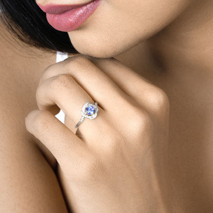 0.55 Carat Genuine Tanzanite and White Diamond 14K White Gold Ring by Bids.com