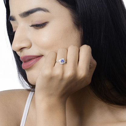 0.55 Carat Genuine Tanzanite and White Diamond 14K White Gold Ring by Bids.com