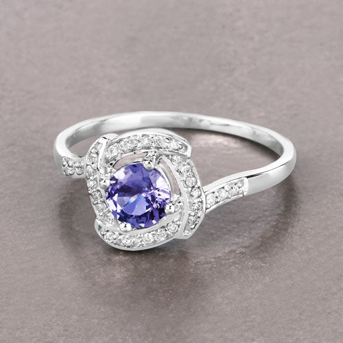 0.55 Carat Genuine Tanzanite and White Diamond 14K White Gold Ring by Bids.com