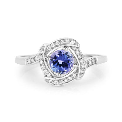 0.55 Carat Genuine Tanzanite and White Diamond 14K White Gold Ring by Bids.com