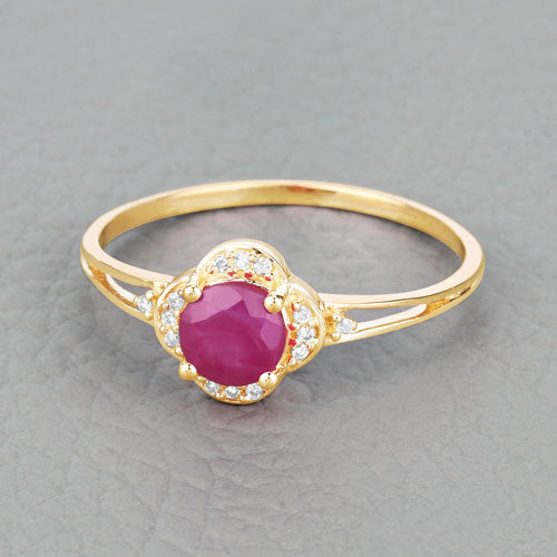0.59 Carat Genuine Ruby and White Diamond 14K Yellow Gold Ring by Bids.com