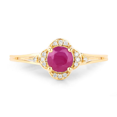 0.59 Carat Genuine Ruby and White Diamond 14K Yellow Gold Ring by Bids.com