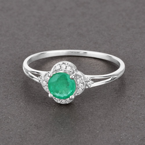 0.46 Carat Genuine Zambian Emerald and White Diamond 14K White Gold Ring  DestGlow