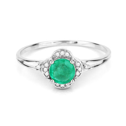 0.46 Carat Genuine Zambian Emerald and White Diamond 14K White Gold Ring  DestGlow