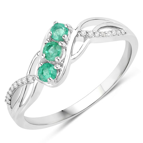 0.28 Carat Genuine Zambian Emerald and White Diamond 14K White Gold Ring by Bids.com