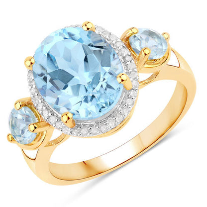 4.779 Carat Genuine Blue Topaz and White Diamond .925 Sterling Silver Ring by Bids.com