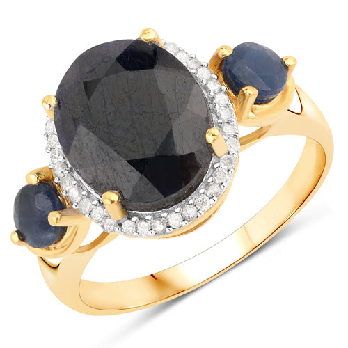 "5.13 Carat Dyed Sapphire, Blue Sapphire and White Diamond .925 Sterling Silver Ring by Bids.com