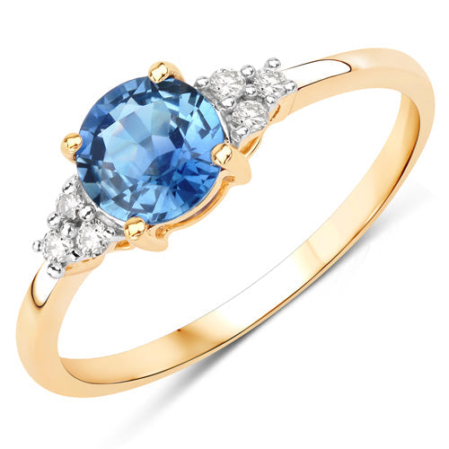1.08 Carat Genuine Blue Sapphire and White Diamond 14K Yellow Gold Ring by Bids.com