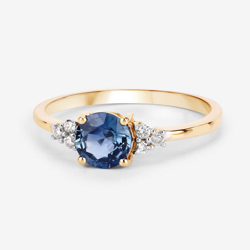 1.08 Carat Genuine Blue Sapphire and White Diamond 14K Yellow Gold Ring by Bids.com