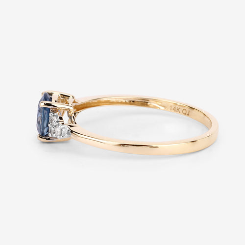 1.08 Carat Genuine Blue Sapphire and White Diamond 14K Yellow Gold Ring by Bids.com
