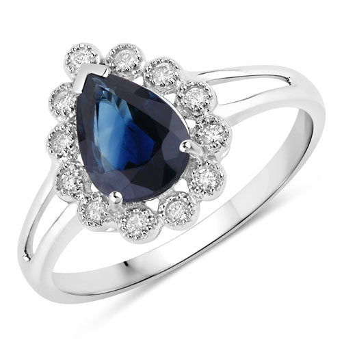 1.46 Carat Genuine Blue Sapphire and White Diamond 10K White Gold Ring by Bids.com
