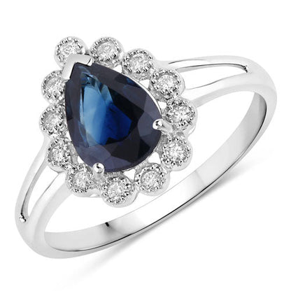 1.46 Carat Genuine Blue Sapphire and White Diamond 10K White Gold Ring by Bids.com