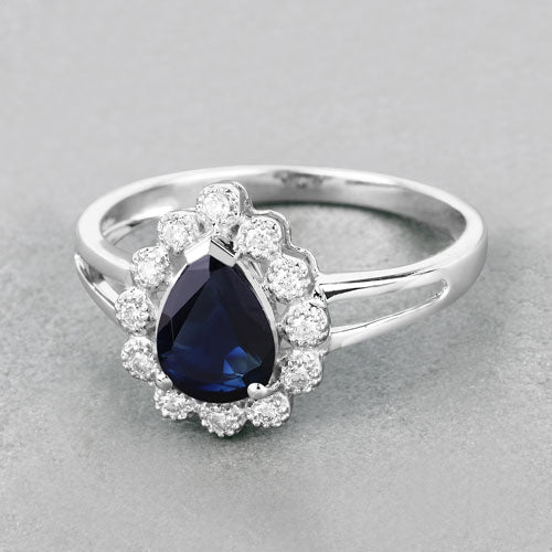 1.46 Carat Genuine Blue Sapphire and White Diamond 10K White Gold Ring by Bids.com