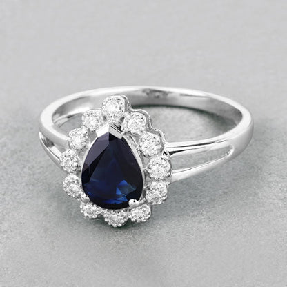 1.46 Carat Genuine Blue Sapphire and White Diamond 10K White Gold Ring by Bids.com