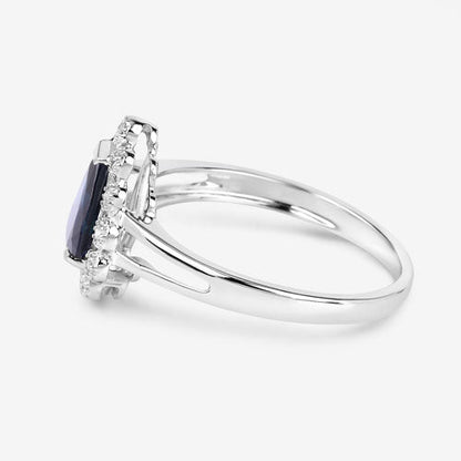 1.46 Carat Genuine Blue Sapphire and White Diamond 10K White Gold Ring by Bids.com