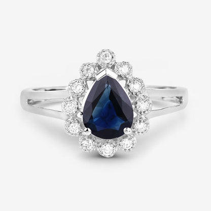 1.46 Carat Genuine Blue Sapphire and White Diamond 10K White Gold Ring by Bids.com