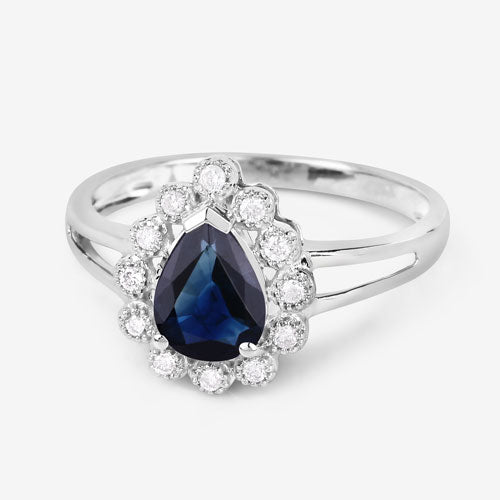 1.46 Carat Genuine Blue Sapphire and White Diamond 10K White Gold Ring by Bids.com