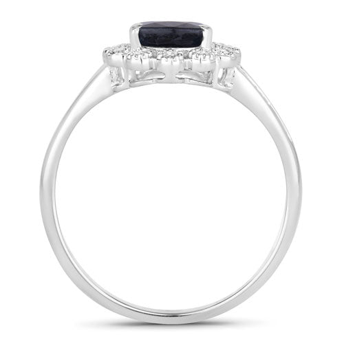1.46 Carat Genuine Blue Sapphire and White Diamond 10K White Gold Ring by Bids.com