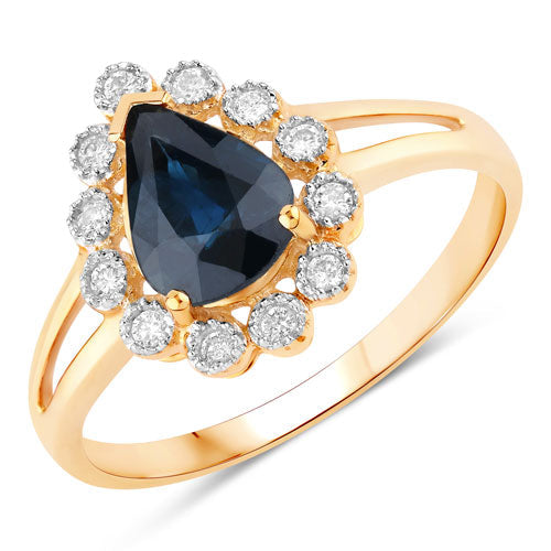 1.46 Carat Genuine Blue Sapphire and White Diamond 10K Yellow Gold Ring by Bids.com