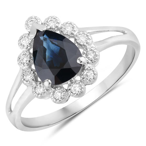 1.46 Carat Genuine Blue Sapphire and White Diamond 14K White Gold Ring by Bids.com