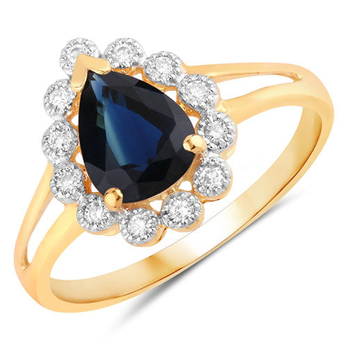 1.46 Carat Genuine Blue Sapphire and White Diamond 14K Yellow Gold Ring by Bids.com