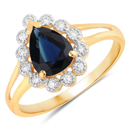 1.46 Carat Genuine Blue Sapphire and White Diamond 14K Yellow Gold Ring by Bids.com