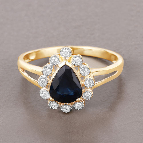 1.46 Carat Genuine Blue Sapphire and White Diamond 10K Yellow Gold Ring by Bids.com