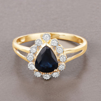 1.46 Carat Genuine Blue Sapphire and White Diamond 10K Yellow Gold Ring by Bids.com
