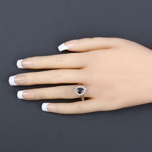 1.46 Carat Genuine Blue Sapphire and White Diamond 10K Yellow Gold Ring by Bids.com