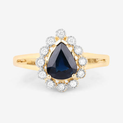 1.46 Carat Genuine Blue Sapphire and White Diamond 10K Yellow Gold Ring by Bids.com