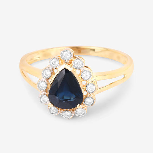1.46 Carat Genuine Blue Sapphire and White Diamond 10K Yellow Gold Ring by Bids.com