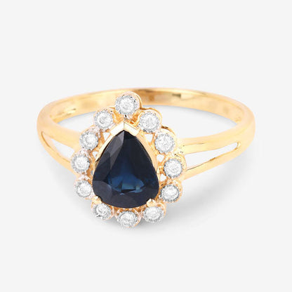1.46 Carat Genuine Blue Sapphire and White Diamond 10K Yellow Gold Ring by Bids.com