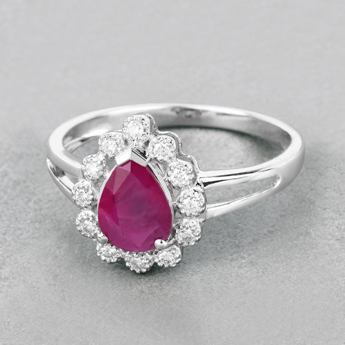 1.31 Carat Genuine Ruby and White Diamond 10K White Gold Ring by Bids.com