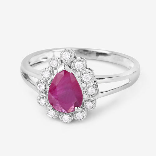 1.31 Carat Genuine Ruby and White Diamond 10K White Gold Ring by Bids.com