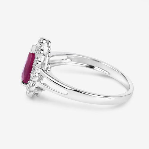 1.31 Carat Genuine Ruby and White Diamond 10K White Gold Ring by Bids.com