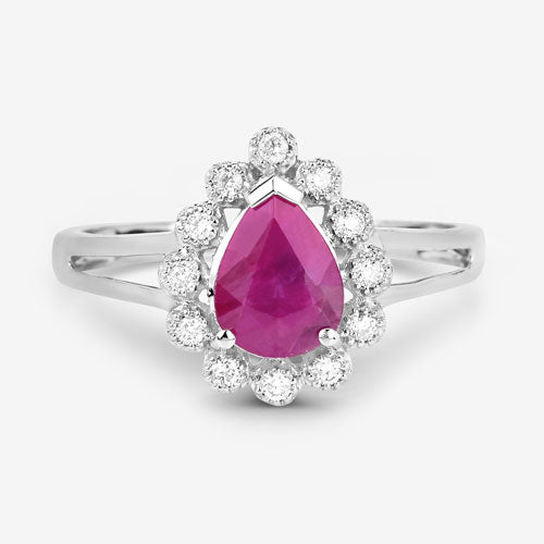 1.31 Carat Genuine Ruby and White Diamond 10K White Gold Ring by Bids.com