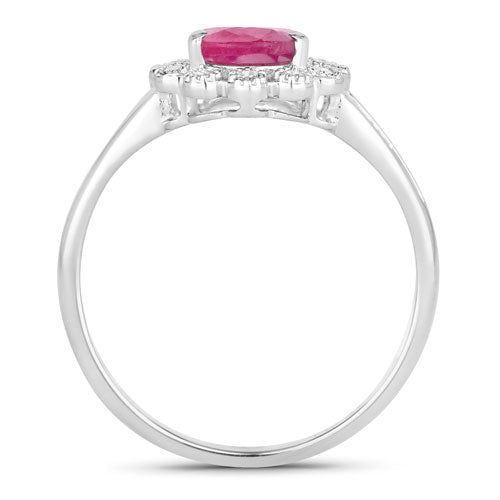 1.31 Carat Genuine Ruby and White Diamond 10K White Gold Ring by Bids.com