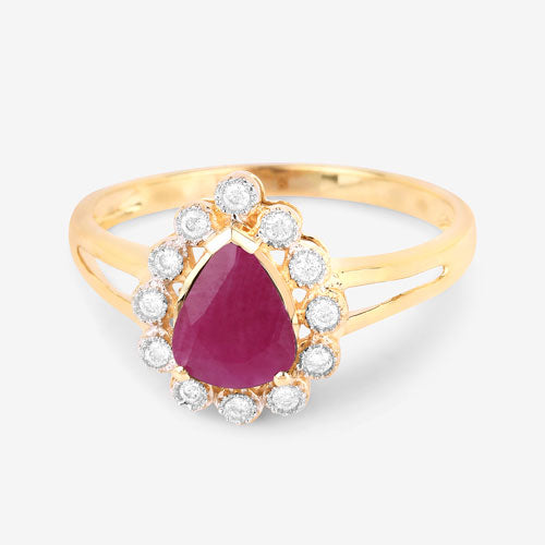 1.31 Carat Genuine Ruby and White Diamond 10K Yellow Gold Ring by Bids.com