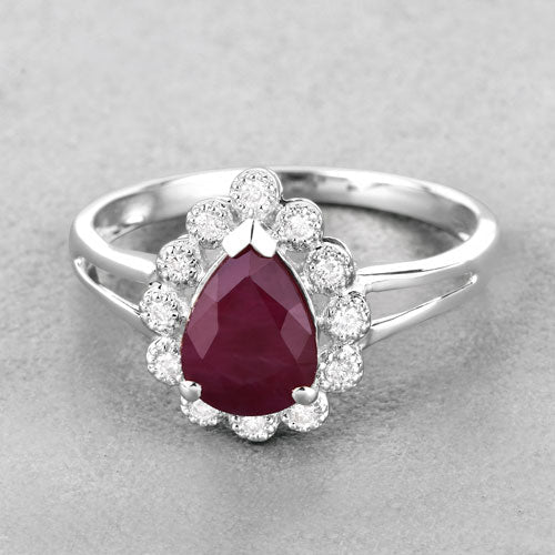 1.31 Carat Genuine Ruby and White Diamond 14K White Gold Ring by Bids.com