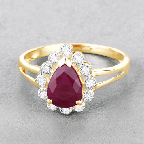 1.31 Carat Genuine Ruby and White Diamond 14K Yellow Gold Ring by Bids.com