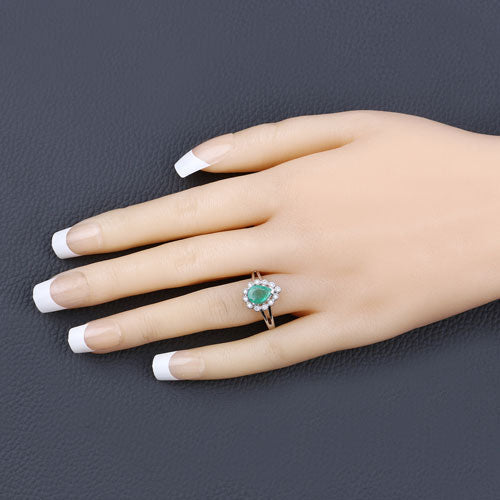 1.22 Carat Genuine Zambian Emerald and White Diamond 10K White Gold Ring  DestGlow