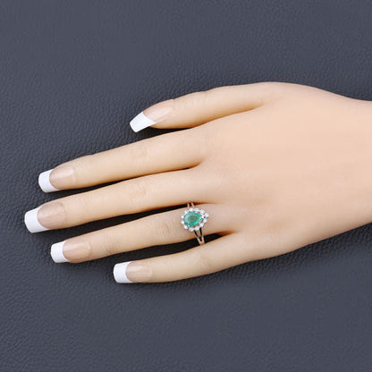 1.22 Carat Genuine Zambian Emerald and White Diamond 10K White Gold Ring  DestGlow