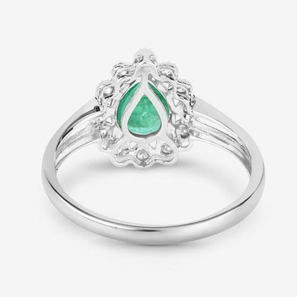 1.22 Carat Genuine Zambian Emerald and White Diamond 10K White Gold Ring  DestGlow