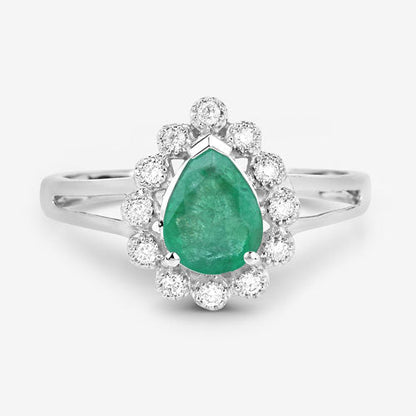 1.22 Carat Genuine Zambian Emerald and White Diamond 10K White Gold Ring  DestGlow