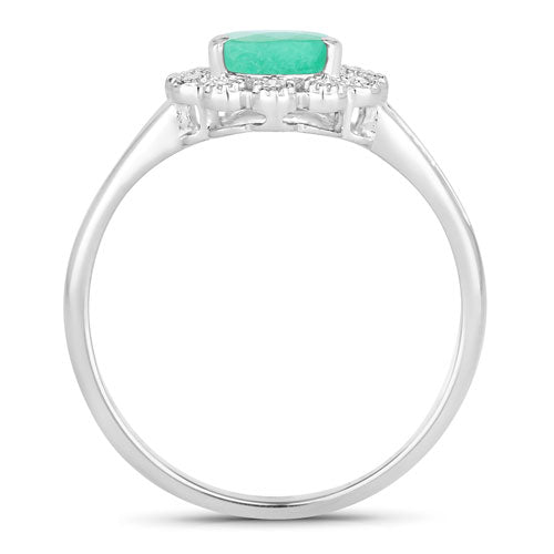 1.22 Carat Genuine Zambian Emerald and White Diamond 10K White Gold Ring  DestGlow